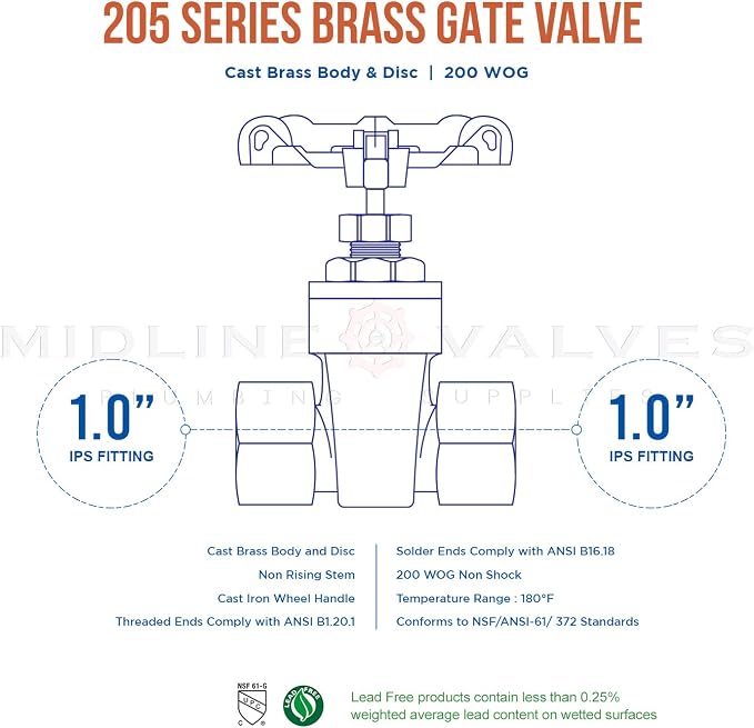 Midline Valve 427U334 Gate Valve, No Lead 1-1/2 in. FIP Connection, Cast Brass - Image 5