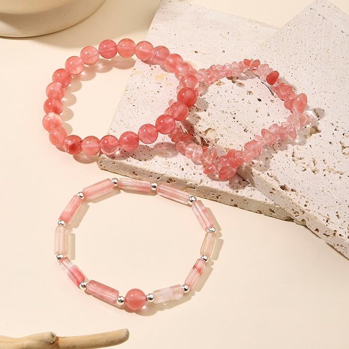 3Pcs Natural Stone Bracelets for Women 8mm Crystal Beaded Bracelets Handmade Stretch Bracelet Healing Crystal Jewelry for Women