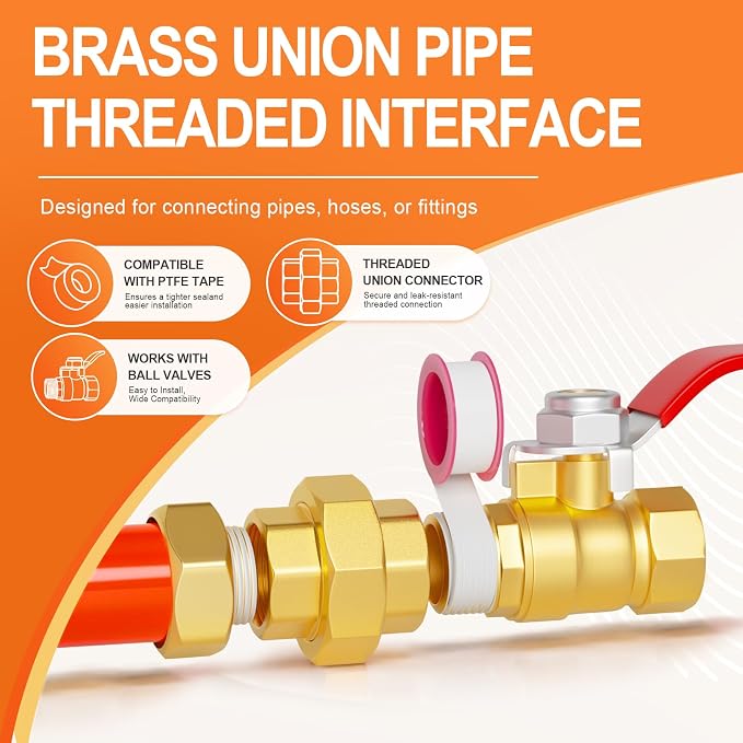 GASHER 1/2" FNPT Brass Union Pipe Fitting | 1/2 Inch Female x 1/2 Inch Female - Image 5