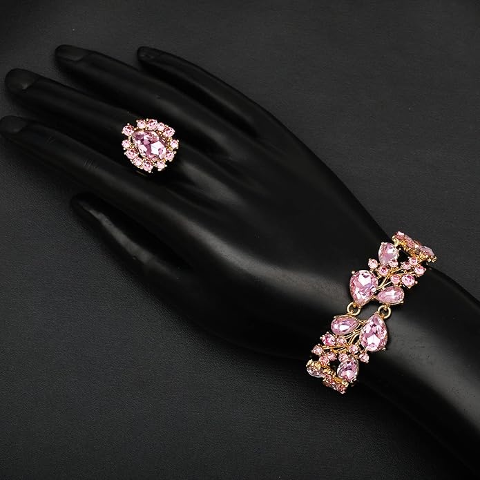 CSY 4 Pcs/Set Austrian Crystal Necklace Earrings Bracelet Ring Bridal Jewelry Sets for Brides Wedding Party Costume Accessories Gifts for Women