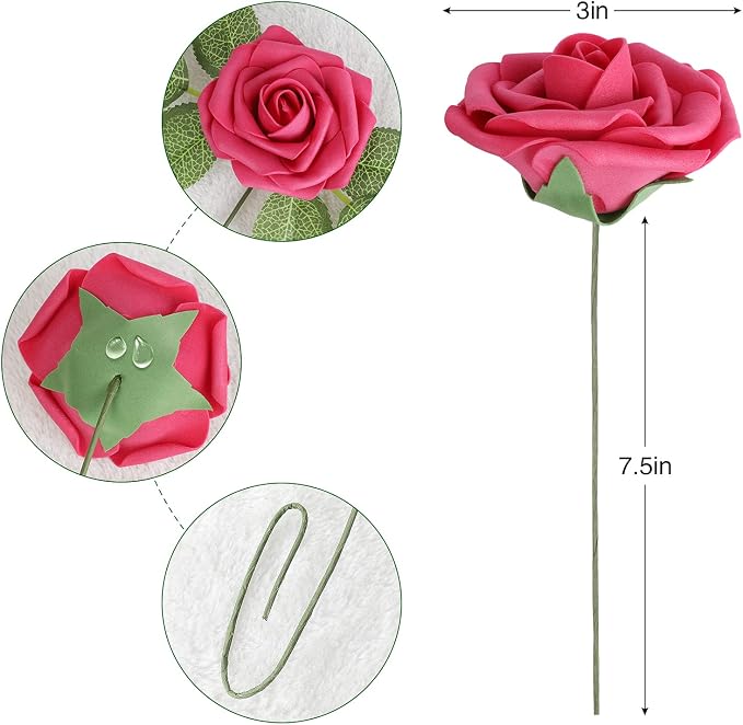 AmyHomie Seriesa Red Rose 25pcs Real Looking Artificial Flowers w/Stem | Bouquet - Image 2