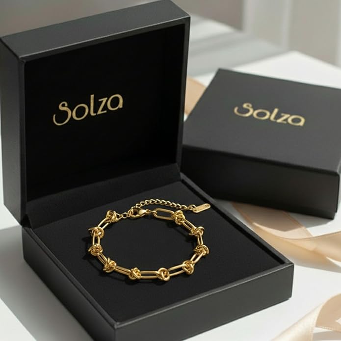 Solza Gold Chain Bracelet for Women – Adjustable Stainless Steel Heart Link Bracelet, Gold-Tone Non-Tarnish Fashion Jewelry