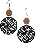 MINACHI Bohemian Hollow Cut-Out Wood Leather Dangle Drop Earrings, Boho Chic Hippie Statement Jewelry Gift for Women