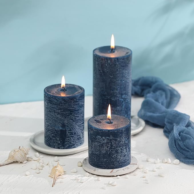 3x4 Inch Dark Blue Pillar Candles Set of 3 - Image 4