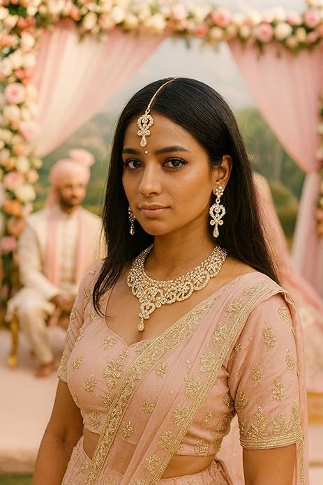 Touchstone Indian jewelry set for women bollywood gold jewellery wedding outfits necklace sets earrings bridal maang tikka fancy costume girls big desi accessories rhinestone in gold or silver tone