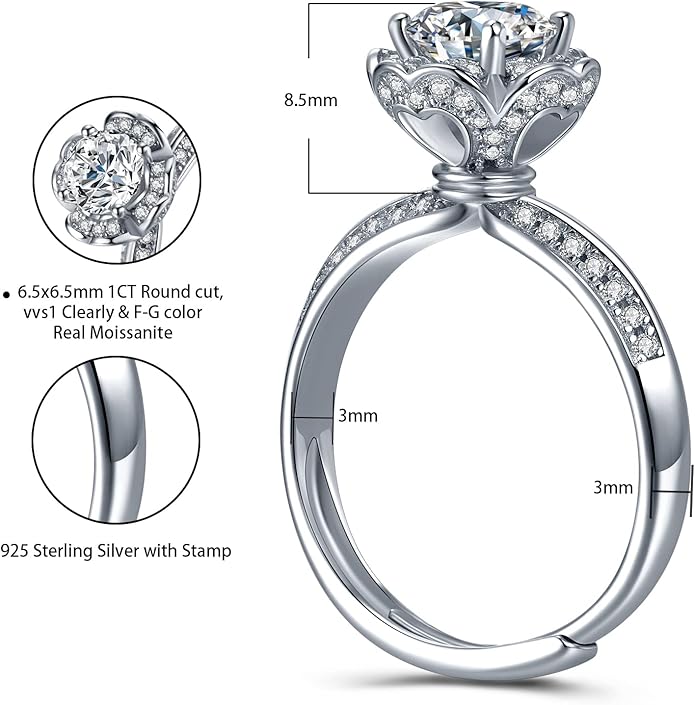 Atylyk Moissanite Engagement Ring Solitaire Sterling Silver Promise Rings for Women Lady