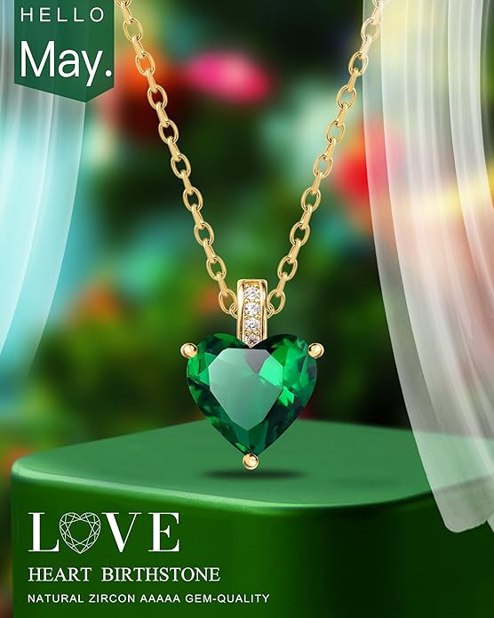 Genuine Birthstone Necklace for Women, Heart Love Necklace, Birthday Gifts for Her