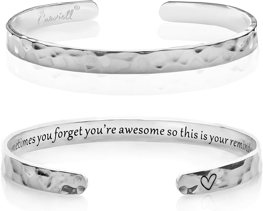 Carviell Engraved Cuff Bracelets for Women – Inspirational, Friendship, Love, Mom, Daughter, Sister, Christian, Graduation, Memorial & Wedding Gifts – 80+ Phrases – Stainless Steel, Gift-Ready