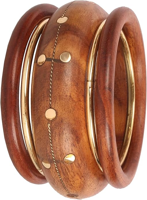 Touchstone wood bracelets for women bangle wooden jewelry handmade artisan bangles natural handcrafted brown olive stylish chunky boho bohemian bracelet brass metal inlaid woods stackable