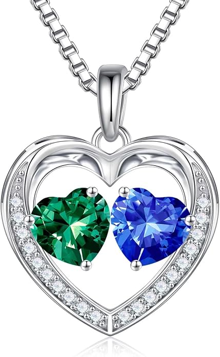 Iefil Valentines Day Gifts for Her - 925 Sterling Silver Heart Birthstone Necklace, Anniversary Birthday Gifts for Women Wife Girlfriend Mom Her