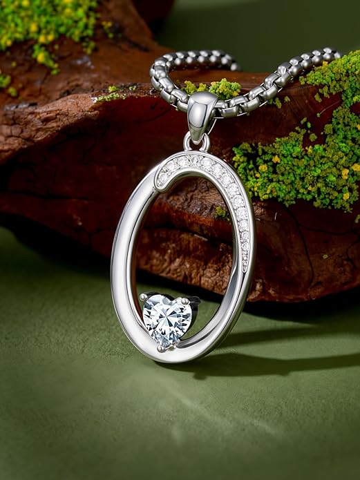 Valentines Day Gifts for Women Alphabet A to Z Initial Birthstone Pendant Necklaces for Women - 18k White Gold Plated Personalized Name Jewelry Valentine Mothers Day Birthday Gifts for Women Her Girlfriend
