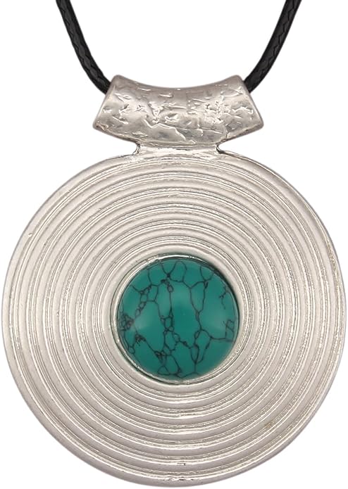 Boho Leather Necklace Women Bohemian Brown Circle Pendant Necklace Choker Long Necklaces for Women Boho Ring Large Pendant