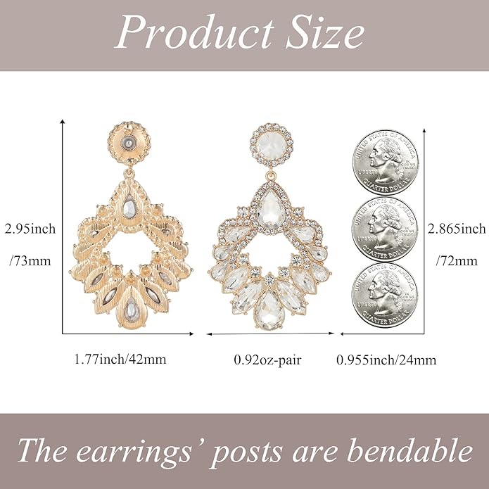 Fashion Rhinestone Statement Drop Dangle Earrings Large Colorful Crystal Chandelier Earrings for Women Bridal Wedding Party Prom