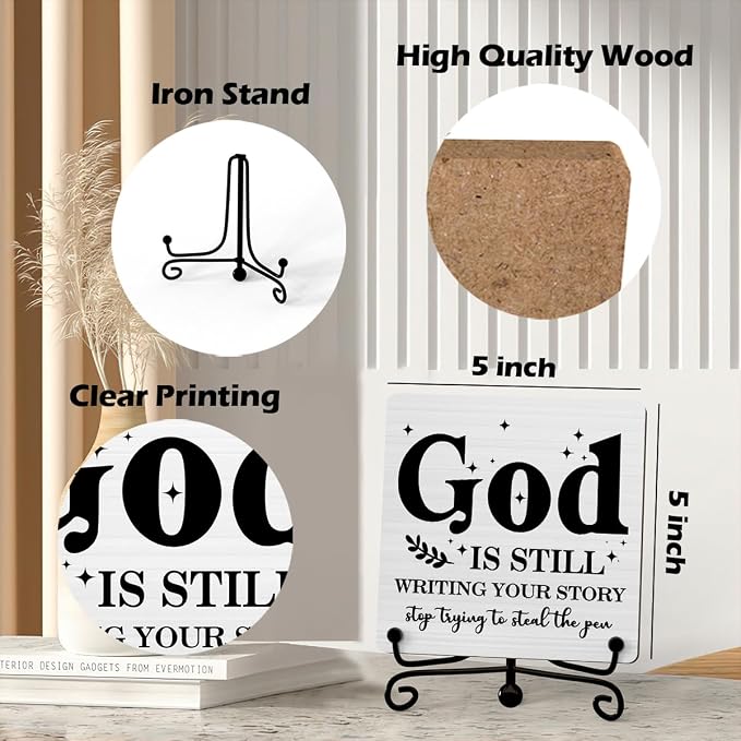 Inspirational Christian Desk Decor, God Is Still Wrting Your Story Sign - Image 2