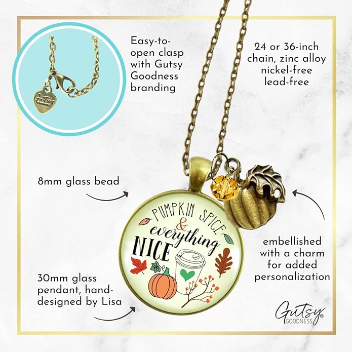 Gutsy Goodness Autumn Necklaces Fall October Theme Pumpkin Spice Halloween Thanksgiving Themed Pendant Message Jewelry