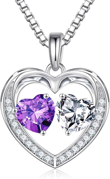 Iefil Valentines Day Gifts for Her - 925 Sterling Silver Heart Birthstone Necklace, Anniversary Birthday Gifts for Women Wife Girlfriend Mom Her