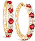 Women's Huggie Hoops with Birthstone 925 Sterling Silver Huggie Stud Hypoallergenic 14K Gold Plated Moissanite Earrings -Emerald Sapphire Ruby Hoop Earrings, Size 20 25mm