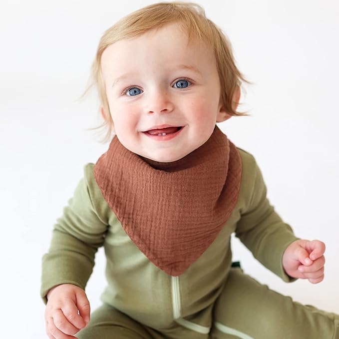 Konssy Muslin Baby Bibs 10 Pack Baby Bandana Drool Bibs 100% Cotton for Unisex Boys and Girls, Soft Absorbent Set for Teething and Drooling