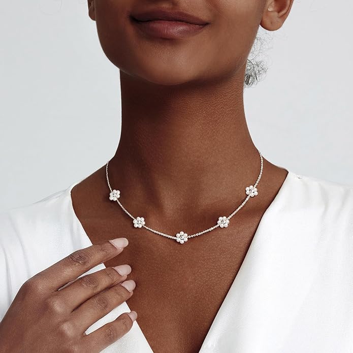 Zeffy Pearl Necklace 4MM/6MM/8MM Dainty Round Imitation Pearl Choker Necklace Wedding Pearl Necklace Delicate Jewelry for Women Simple Bridesmaid Jewelry Gifts