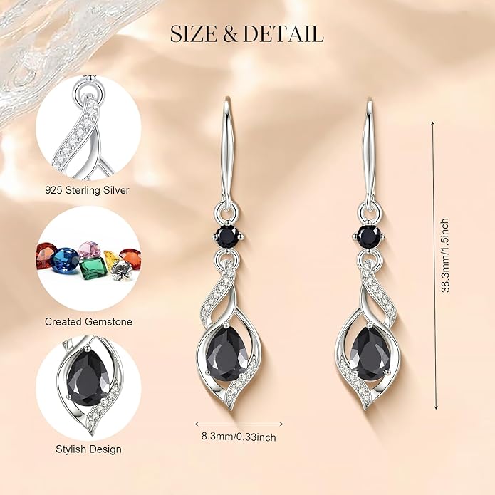 FANCIME Gift for Women Birthstone Dangle Earrings for Her Teardrop Birthstone Earrings S925 Sterling Silver infinity Love Birthday Gifts for Mom Women