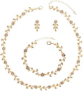 Austrian Crystal Rhinestone Choker Necklace Dangle Earring Link Bracelet Jewelry Set for Brides Bridesmaid Prom Costume Accessories for Women