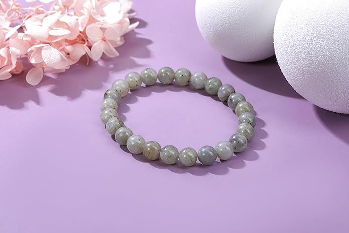Jovivi Crystal Bracelets for Women Men - 8mm Handmade Natural Semi Precious Gemstone Beaded Bracelets, Round Stone Beads Stretch Bracelet, Healing Yoga Bracelets Jewelry Gifts