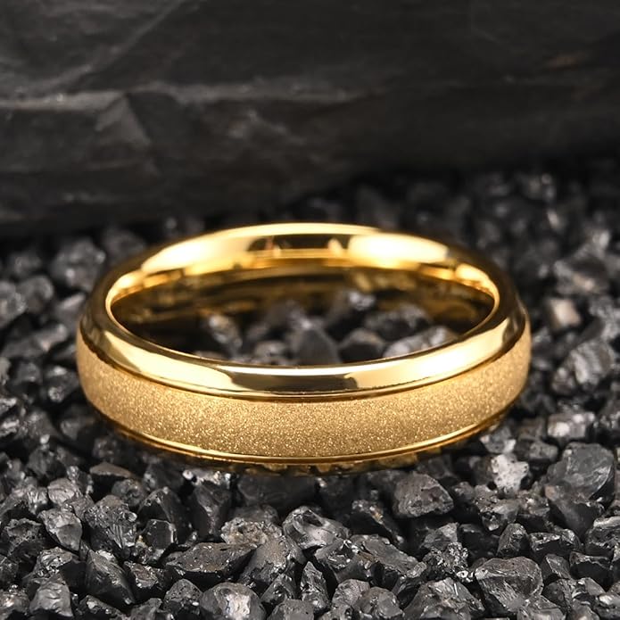Golden Tungsten Carbide Ring for Men Women 8mm/6mm Sandblasted Inlaid Groove Men's Engagement Wedding Bands Fashionable and Luxurious