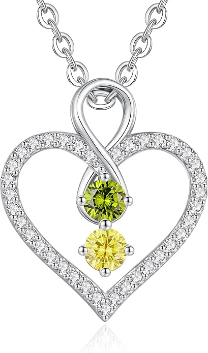 LOUISA SECRET Infinity Double Birthstone Necklace, 925 Sterling Silver Tiny Pendant Heart Necklace for Women Wife Her, Best Jewelry Gift Heart Jewelry Meaningful Gift for Valentine's Day, Christmas, Birthday Anniversary