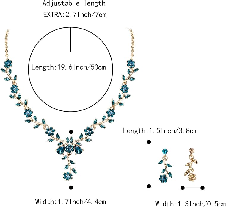 BriLove Women's Wedding Jewelry Leaf Cluster Flower Crystal Dangle Earrings Pendant Necklace Set for Bridal