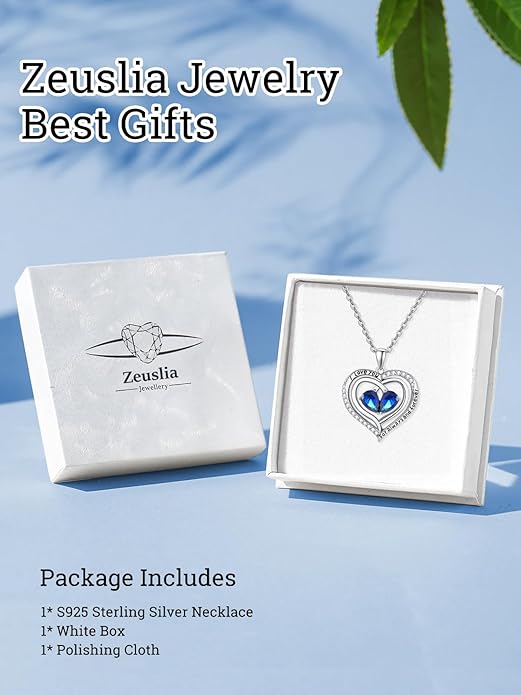 Valentine's Day Gifts for Wife 925 Sterling Silver Double Birthstone Pendant Necklaces I Love You for Always and Forever Necklace Anniversary Birthday Gifts for Wife Girlfriend Mom Her