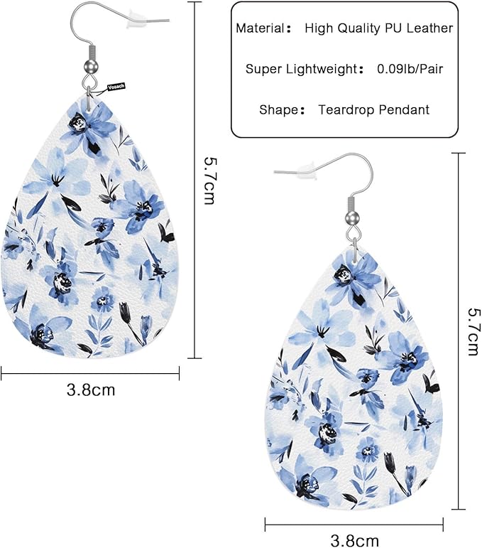 Watercolor Floral Leather Earrings For Women Hand Painted Abstract Flowers Tie Dye Gradient Lightweight Water Drop Earrings Fashion Jewelry Teardrop Earrings For Friends