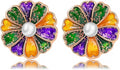 MardiGras Stud Earrings for Women Glitter Delicate Compact Flower Mask Hat Lips Stud Earring Charm Green Purple Gold Carnival Earring Cute MardiGras Jewelry Accessories for Women
