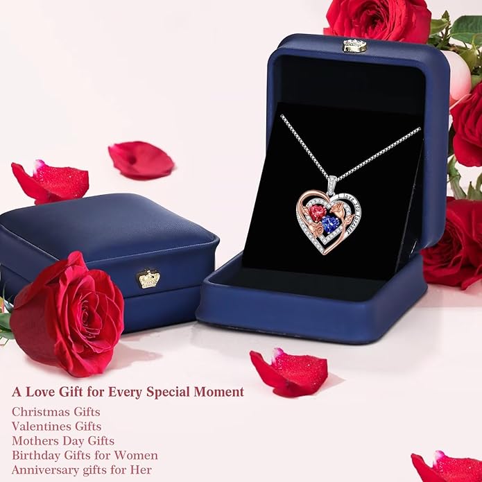 Iefil Valentines Day Gifts for Her - Sterling Silver Birthstone Necklace Anniversary Birthday Gifts for Her Wife Mom Daughter