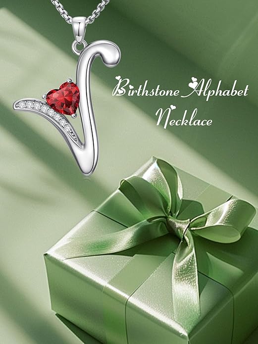 Valentines Day Gifts for Women Alphabet A to Z Initial Birthstone Pendant Necklaces for Women - 18k White Gold Plated Personalized Name Jewelry Valentine Mothers Day Birthday Gifts for Women Her Girlfriend