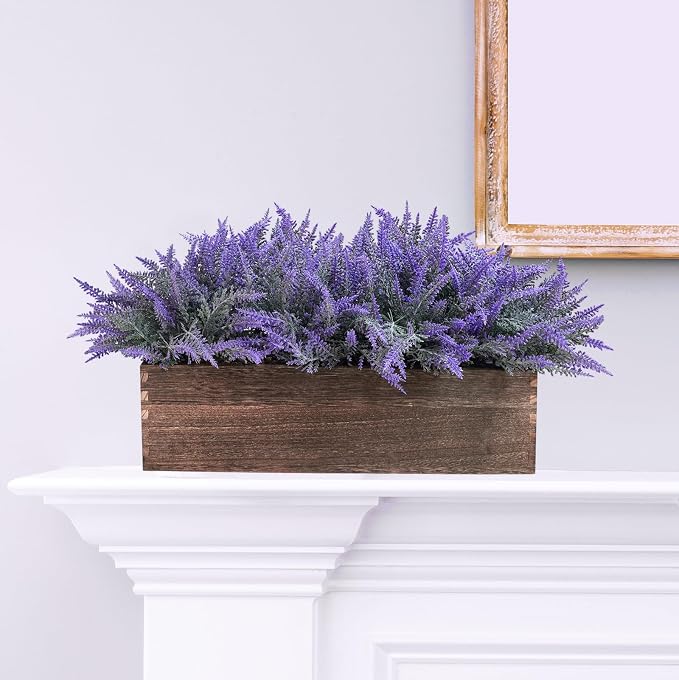 Winlyn 14" Artificial Lavender Flowers Plants in Rectangular Wooden Planter Box - Image 8