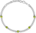 FANCIME 925 Sterling Silver 3.6mm Cuban Link Curb Chain Bracelet With Created Gemstone for Women Men Unisex