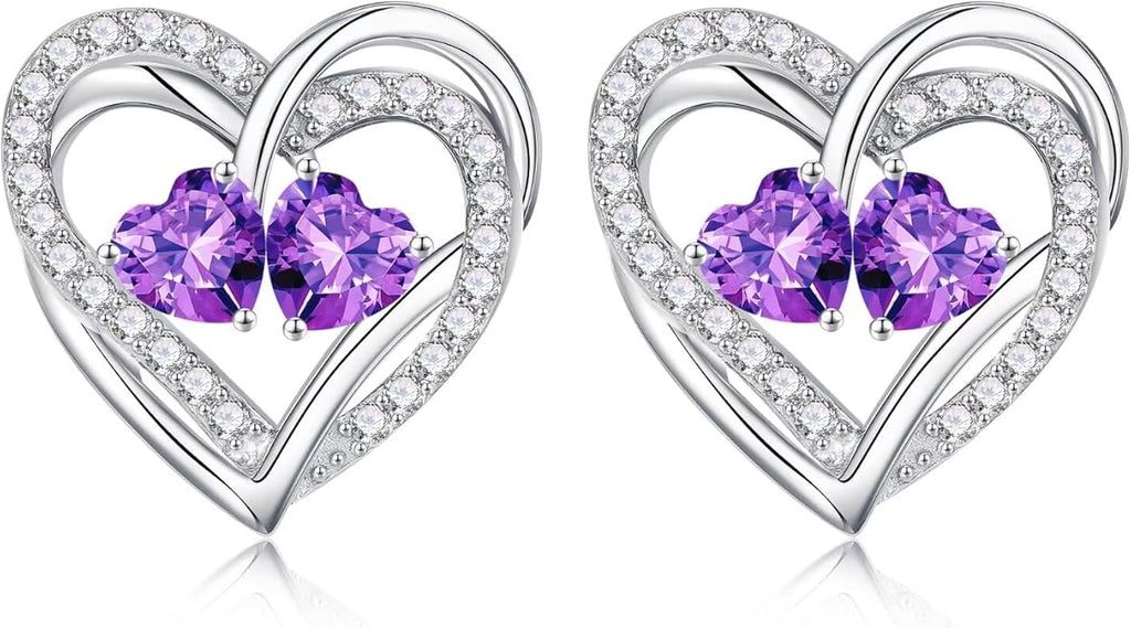 Iefil Valentines Day Gifts for Her, 925 Sterling Silver Heart Birthstone Earrings, Anniversary Birthday Gifts for Women, Birthstone Jewelry for Her Wife Girlfriend Mom