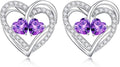 Iefil Valentines Day Gifts for Her, 925 Sterling Silver Heart Birthstone Earrings, Anniversary Birthday Gifts for Women, Birthstone Jewelry for Her Wife Girlfriend Mom