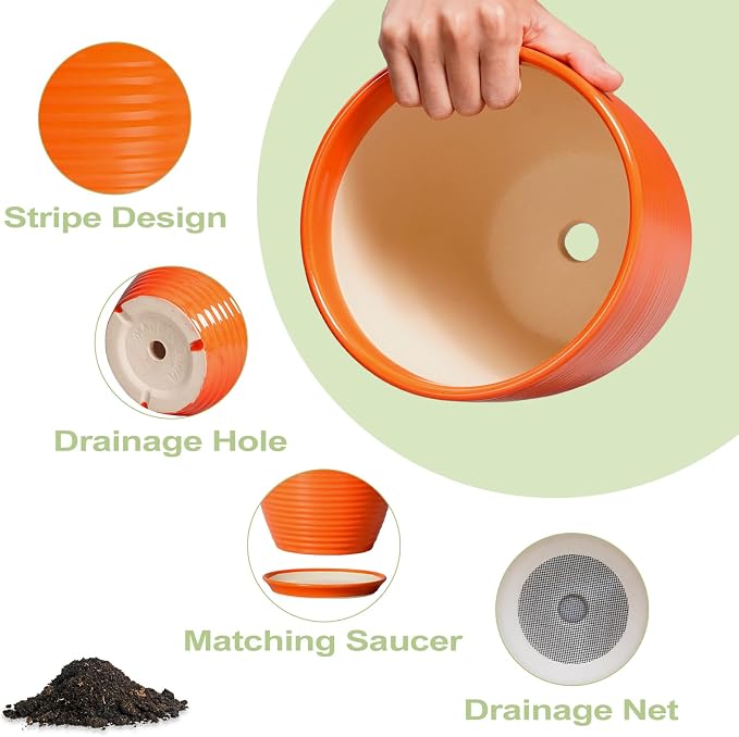 6 Inch Ceramic Plant Pots with Drainage Hole and Saucer, Flower Pot Indoor - Image 7