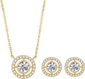 COBI Jewelry Set for Women, 18K Gold & Rhodium Plated CZ Necklace & Earrings, Clover Halo Infinity Solitaire Feather Designs, Dainty Crystal Pendant Sets, Trendy Fashion Gifts for Her