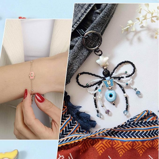 MECCANIXITY 20 Pcs Heart Evil Eye Beads Colorful Flat Loose Spacer Evil Eye Charms for DIY Bracelet Earrings Necklace Crafts Jewelry Making, Sky Blue