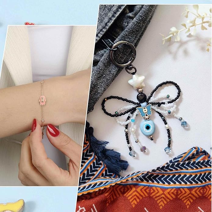MECCANIXITY 20 Pcs Hand Evil Eye Beads Colorful Alloy Enamel Loose Spacer Charm Beads for DIY Bracelet Earrings Necklace Crafts Jewelry Making, Sky Blue