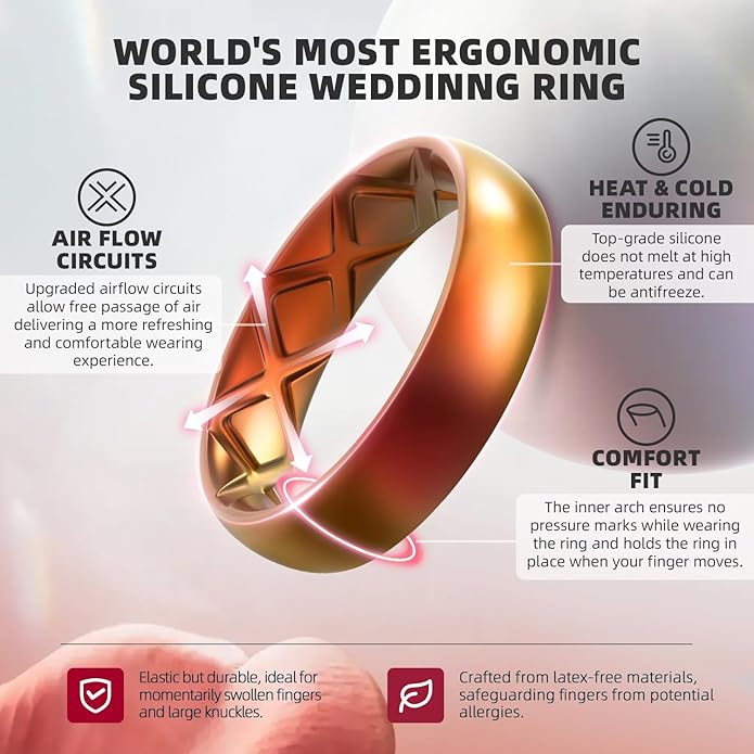 Egnaro Women's Bridal Rings Sets, Inner Arc Ergonomic Breathable Design Silicone Rubber Wedding Bands
