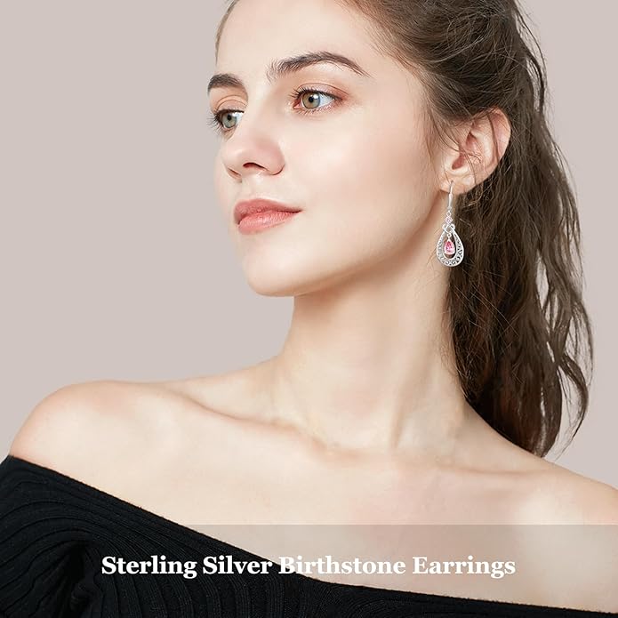 Teardrop Birthstone Dangle Drop Earrings Sterling Silver Infinity Filigree Leverback Earrings, Infinity Love Birthday Anniversary Valentines Day Gifts for Her Women Mom Wife