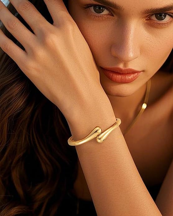 Chunky Gold Bangle Bracelets for Women, Gold Twist Cuff Bracelet Trendy Stackable Bangles Set Fashion Jewelry Gifts