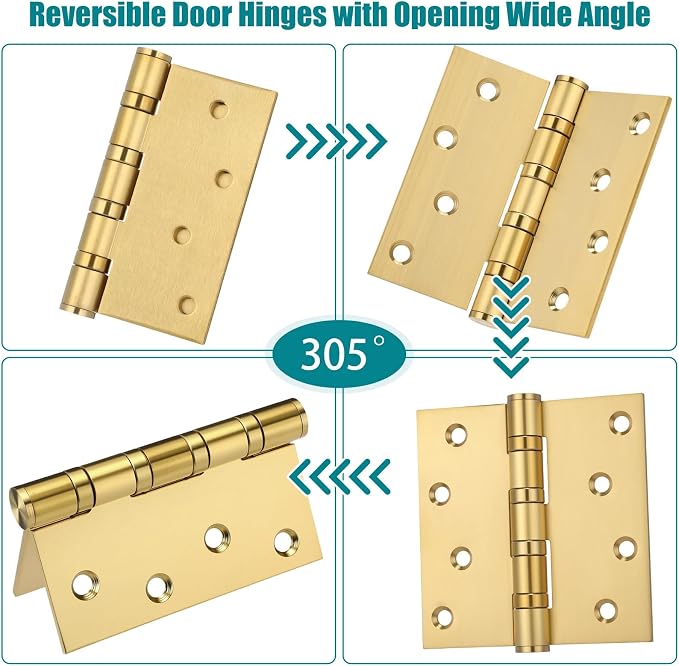 3 Pcs Gold 4'' Ball Bearing Door Hinges, Square Corner | Stainless Steel - Image 5