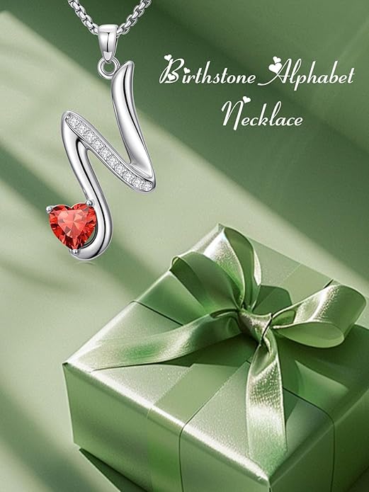 Valentines Day Gifts for Women Alphabet A to Z Initial Birthstone Pendant Necklaces for Women - 18k White Gold Plated Personalized Name Jewelry Valentine Mothers Day Birthday Gifts for Women Her Girlfriend