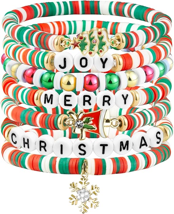 Friendship Beaded Bracelets for Women, Stackable Colorful Surfer Boho Clay Bead Stretch Bracelets