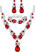 BriLove Wedding Bridal Jewelry for Women Multi Teardrop Cluster Crystal Statement Necklace Dangle Earrings Link Bracelet Set
