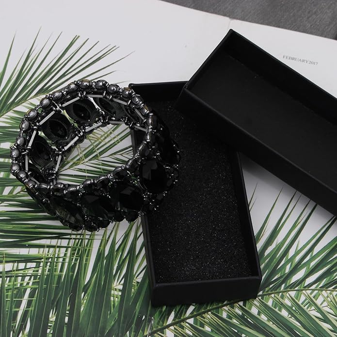 Women’s Elegant Wedding Bridal Crystal Double Row Marquise-Shape Leaf Stretch Bangle Bracelet Bride Jewelry for Women